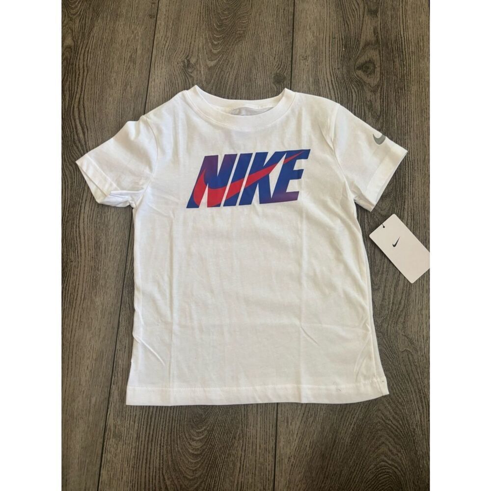 Nike White Short-Sleeve Tee with Blue and Red Logo